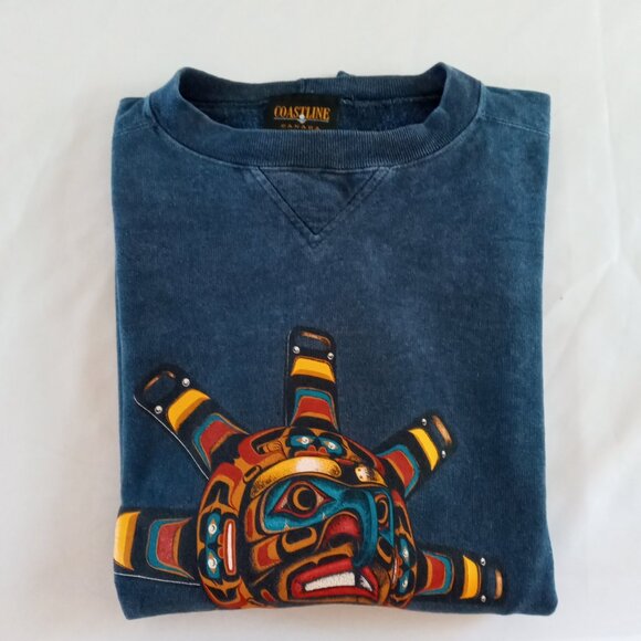 Vintage kwa-Gulth Sun Mask First Nations Artist Richard Hunt Sweatshirt size XL - Picture 10 of 11